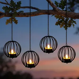 Solar  Lanterns Outdoor , Metal Ball Candle Holder with Flickering Solar , Chargeable Solar Lights for Backyard Patio Garden Fence Tree Decoration, 4 Pack