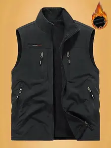 2026 Men's Fleece Vest, Couple's Double-Sided Wearable Work Vest, Casual Sleeveless Jacket, Lightweight Vest with Polar Fleece, Multi-Pocket Design, Suitable for Hiking, Photography, Fishing, Quick-Dry Polyester Fiber Spring  Menswear Green Black Gilet