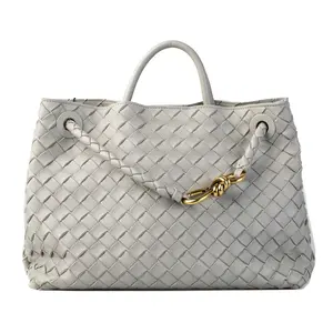 Pre-owned Bottega Leather Tote Bags Grey Intrecciato Andiamo Medium Tote Bag IB26030011