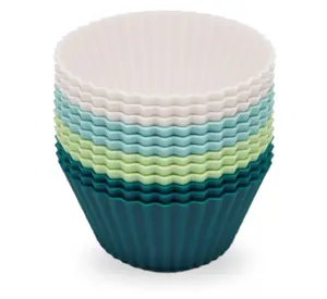 Large Silicone Baking Muffin Cups, 12 Pack Reusable Cupcake Liners Jumbo Size 3.54inch Cake Molds, BPA Free, Dishwasher Safe(White, Green, Navy, Dusty Blue)