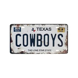 1pc Vintage Metal Sign - "Texas Cowboys" License Plate Retro Rustic Design Vintage Garage Signs Wall Art Decoration Tin Sign 12x6 inch For Cafe, Bar, Man Cave, Home, Bedroom, Living Room, Garage, Pub, Shop