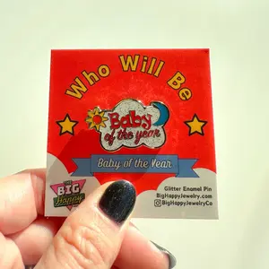 Baby of the Year glitter enamel pin White