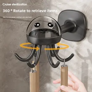 Octopus Design Rotatable Wall Hook - No Drilling Adhesive Wall Mount Organizer, Strong Self-Adhesive Kitchen Utensil Holder for Spatula, Ladle, Ladle, Multi-Functional Hook for Bathroom, Kitchen