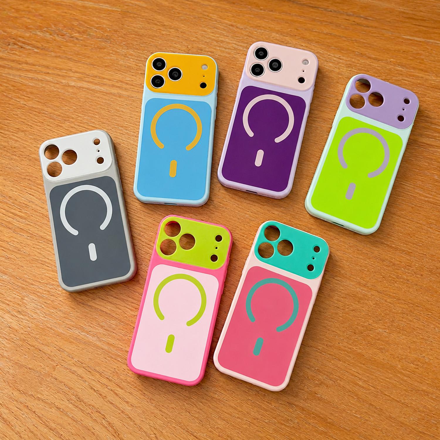 Dopamine Color Block Slim Phone Case for iPhone 17 16 15 14 13 Pro Max, Matte Hard PC Cover, Magnetic Wireless Charging Compatible with MagSafe(Not Strong), Lightweight Ultra Slim Fashion Case,back to school,back to school haul