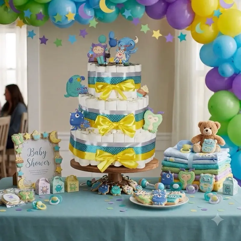 Monster Diaper Cake Kit – Little Monster Baby Shower Centerpiece & Gift | Make-Your-Own 3-Tier, Gender Neutral, Reusable Base