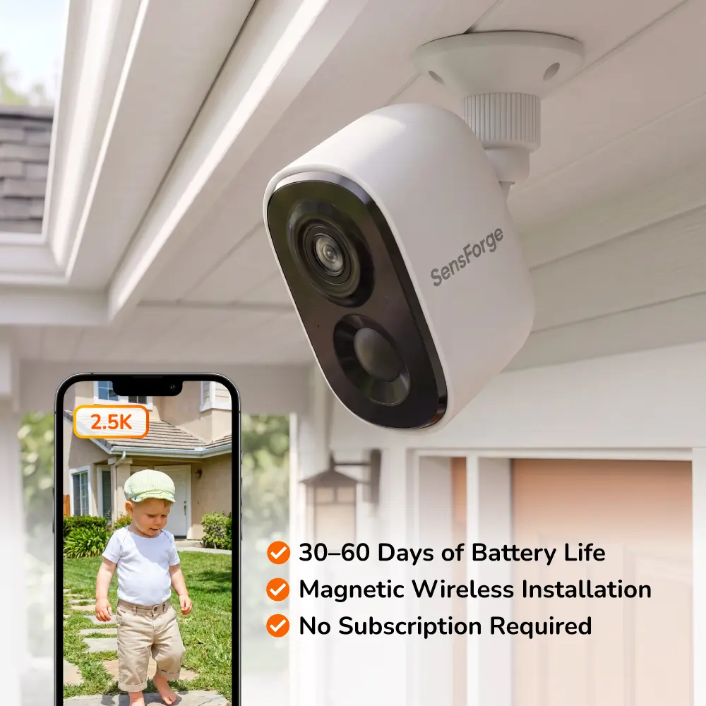 SensForge Magnetic 2.5K Battery Security Camera, Dual-Band Wi-Fi, Pet Detection, Spotlight Color Night Vision, Magnetic & Wall Mounts, Optional AI + Storage Upgrade, Smart Home Gadgets