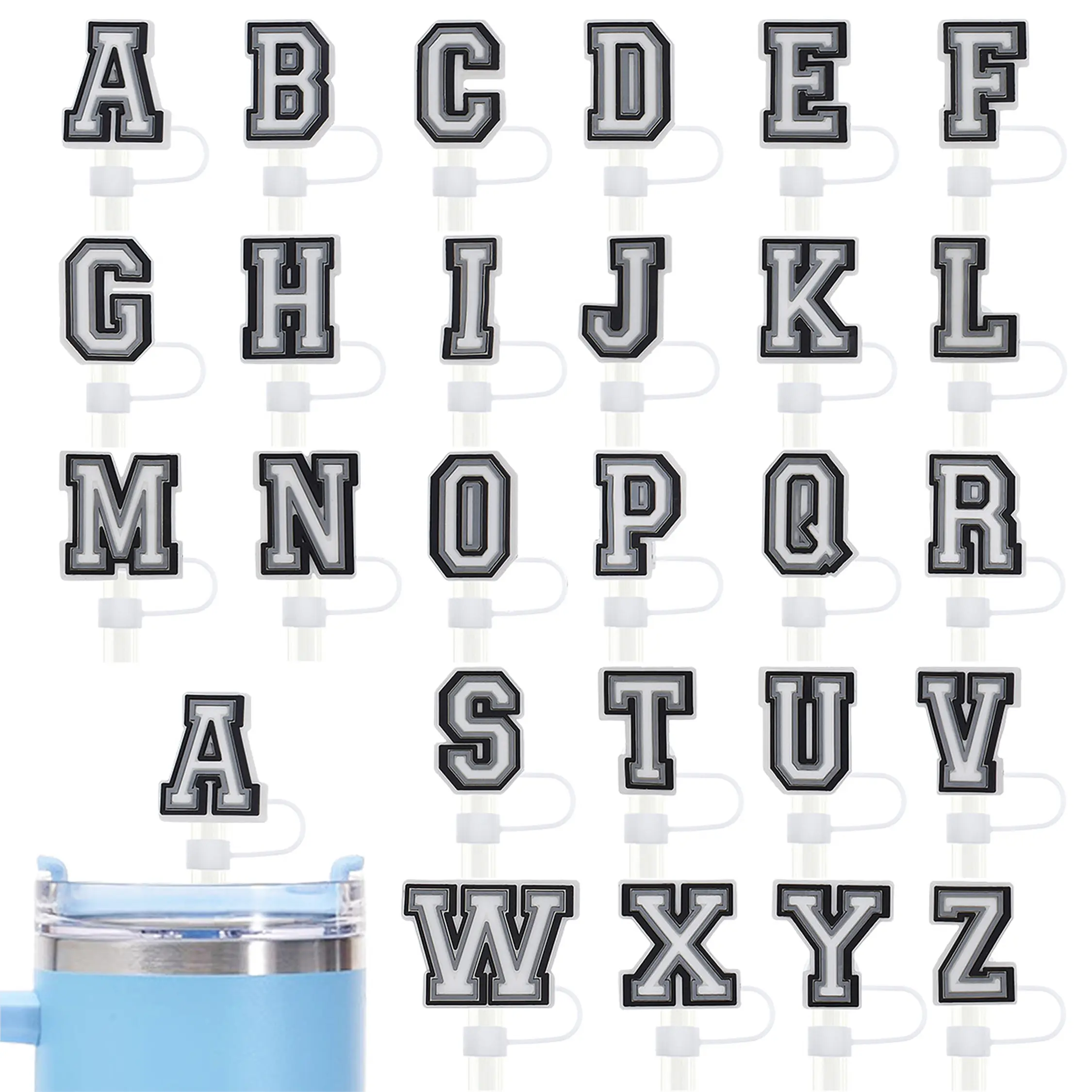 6-8PCS Washable Letter Straw Toppers & Straw Cover Set for 30-40oz Stanley Cups, 10mm Tumbler Straws, Travel Water Bottles, straw accessories, Dust-Proof Spill-Proof Cup Accessories