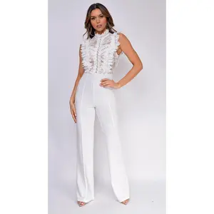 Vanna Crochet Flared Leg Jumpsuit - White