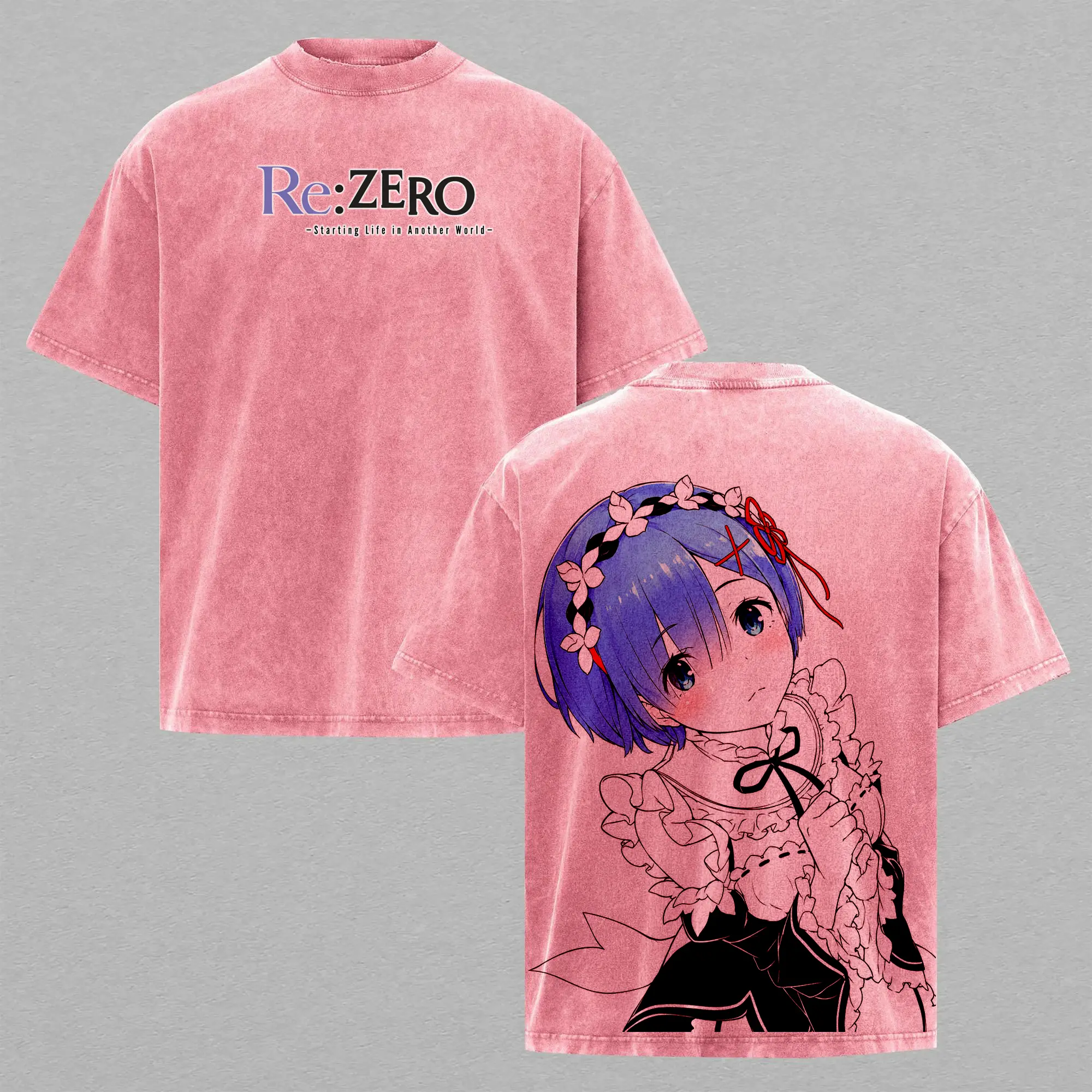 Rem Re:Zero Starting Life in Another World Anime T-Shirt - Vintage Acid Wash Oversized Manga Graphic Tee - Premium Heavy Cotton Japanese Otaku Streetwear - Unisex Anime Gift