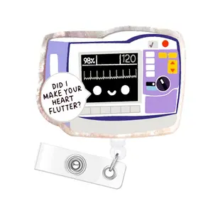 Cartoon Acrylic Bling Design ID Card Badge Holder, 1 Count Retractable Badge Reel, ID Card Badge Buckle for Nurse, Student, Worker, Women & Girls, Office Supplies, Badge Reels Retractable
