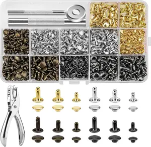 Rivets Leather 480 Sets  3 Sizes Leather Rivets Kit Double Cap Rivet with 4 Setting Tools