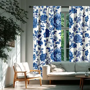 2pcs Traditional Blue Peony Curtains, Window Curtain, Classic Elegance for Living Room Bedroom, Durable Polyester Fabric, Home Decor, Home Decoration Curtain