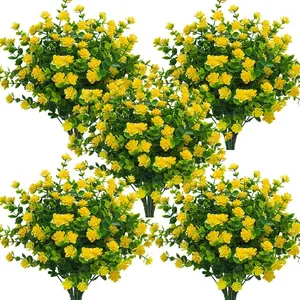 10 Bundles Artificial Fake Flowers, Faux Outdoor Plastic Plants UV Resistant Shrubs Outside Indoor Decorations