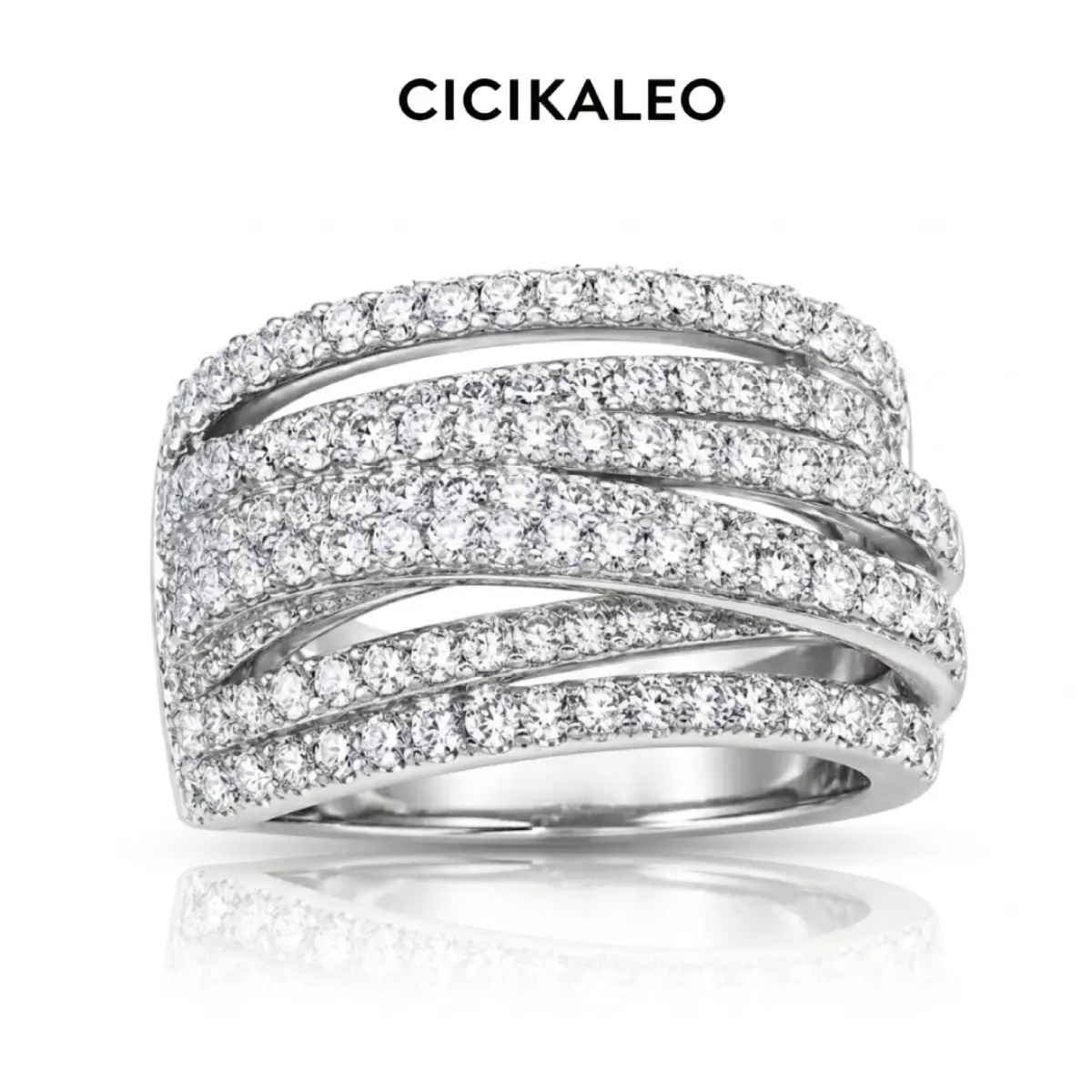 CICIKALEO S925 Sterling Silver  Wrap-Around Ring for Women's, Luxury Jewelry for Gifts, Refined Elegance for Formal Events, Sparkling Stones, Hypoallergenic & Comfortable Fit