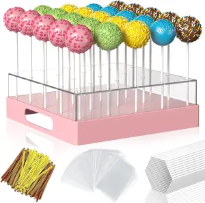 25 Holes Clear Cake Pops Display Holder, Cake Pop Stand, Cake Pop Sticks Kit, Candy Pop Holder,cake pop mold for Party,Wedding,Birthday(Light Pink,1-Pack)