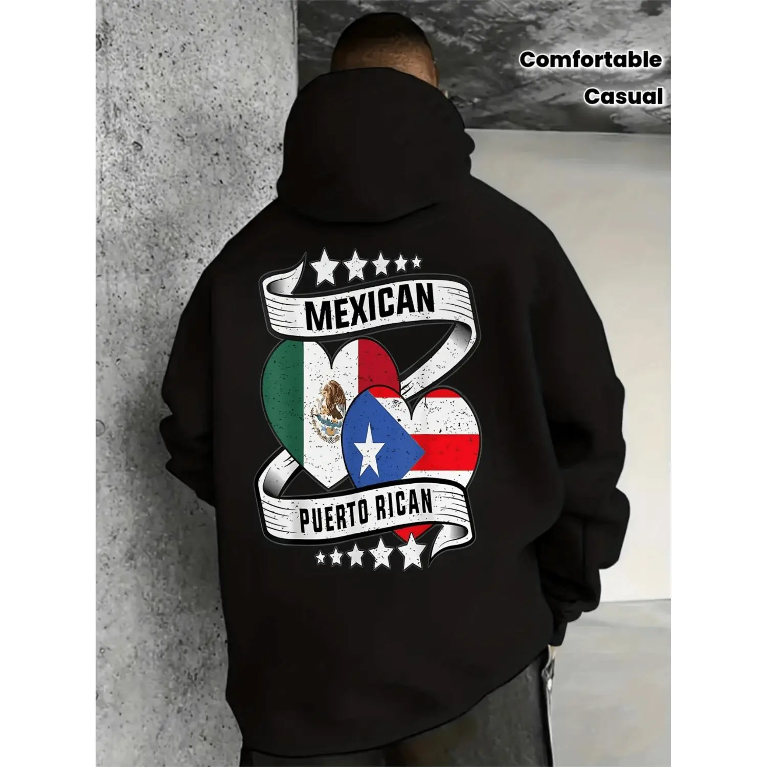 Unisex Puerto Rican and Mexican Flag Hoodie - Mexirican Heritage Graphic Sweatshirt with Kangaroo Pocket Urban Streetwear for Cultural Pride and Comfortable Fit