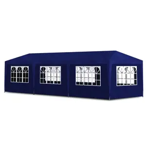 212 MAIN 10x30ft Large Rectangular Blue Outdoor Party Tent with Steel Frame and 8 Walls, Ideal for Sports & Camping Needs