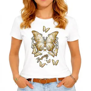 Women's  Size  Print T-Shirt100% Cotton Breathable Short Sleeve Round Neck Casual Tee with Vibrant  & Floral Graphic on Black - Machine Washable for Daily Wear,  Street Fashion Top Womenswear butterfly