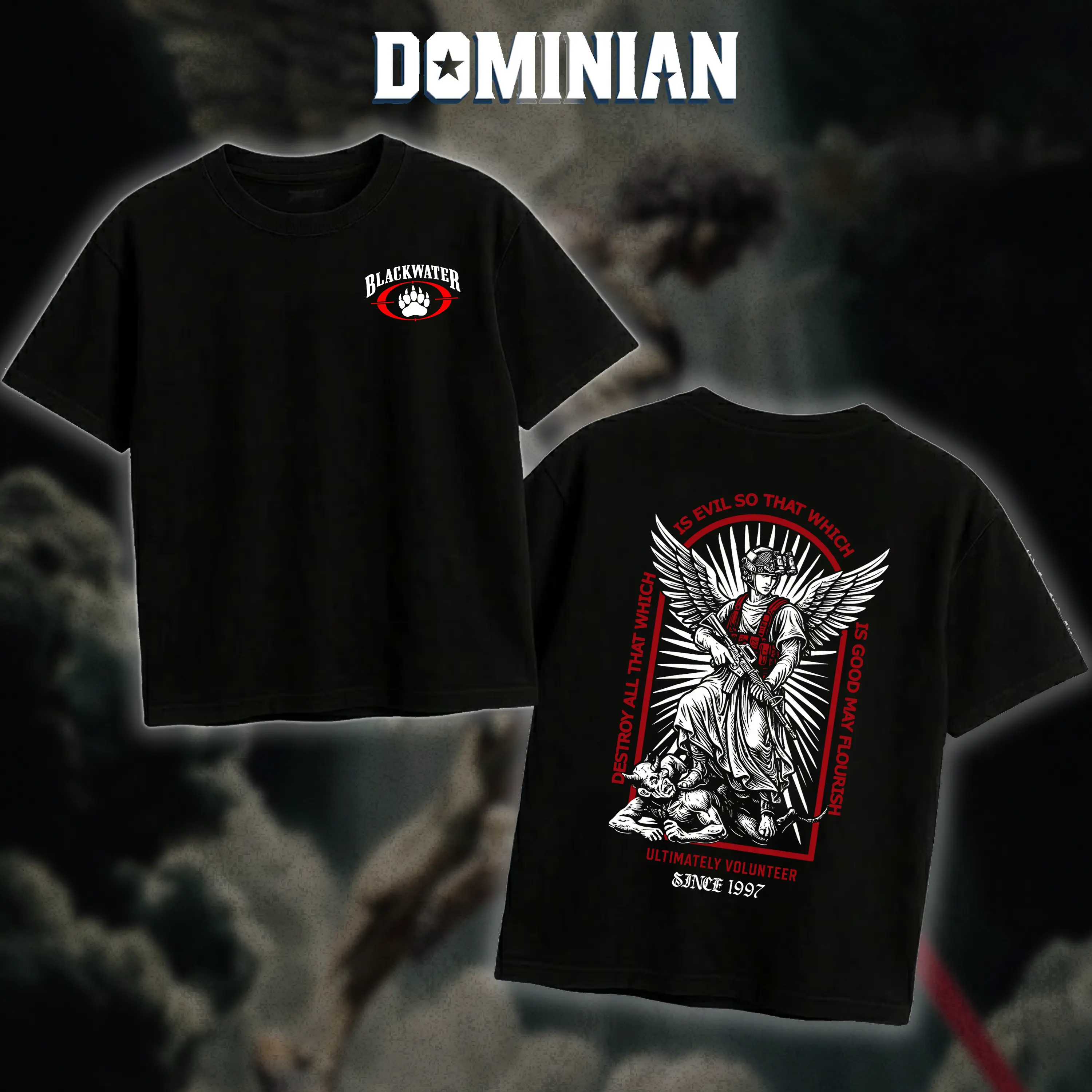 DOMINIAN Saint Michael T-Shirt/Hoodie Casual 100% Cotton, Army Military Menswear, Gun Shirt Tactical Gear, Veteran Shirt, Good Graphic Shirt, Made In USA.
