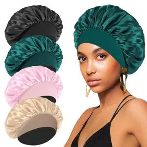 4-Pack Satin Silk Sleep Bonnets – Elastic Wide Band Hair Wraps for Curly Hair, Women & Men | Protect Hair, Reduce Frizz & Breakage, Comfortable for Nighttime, Sleep & Travel
