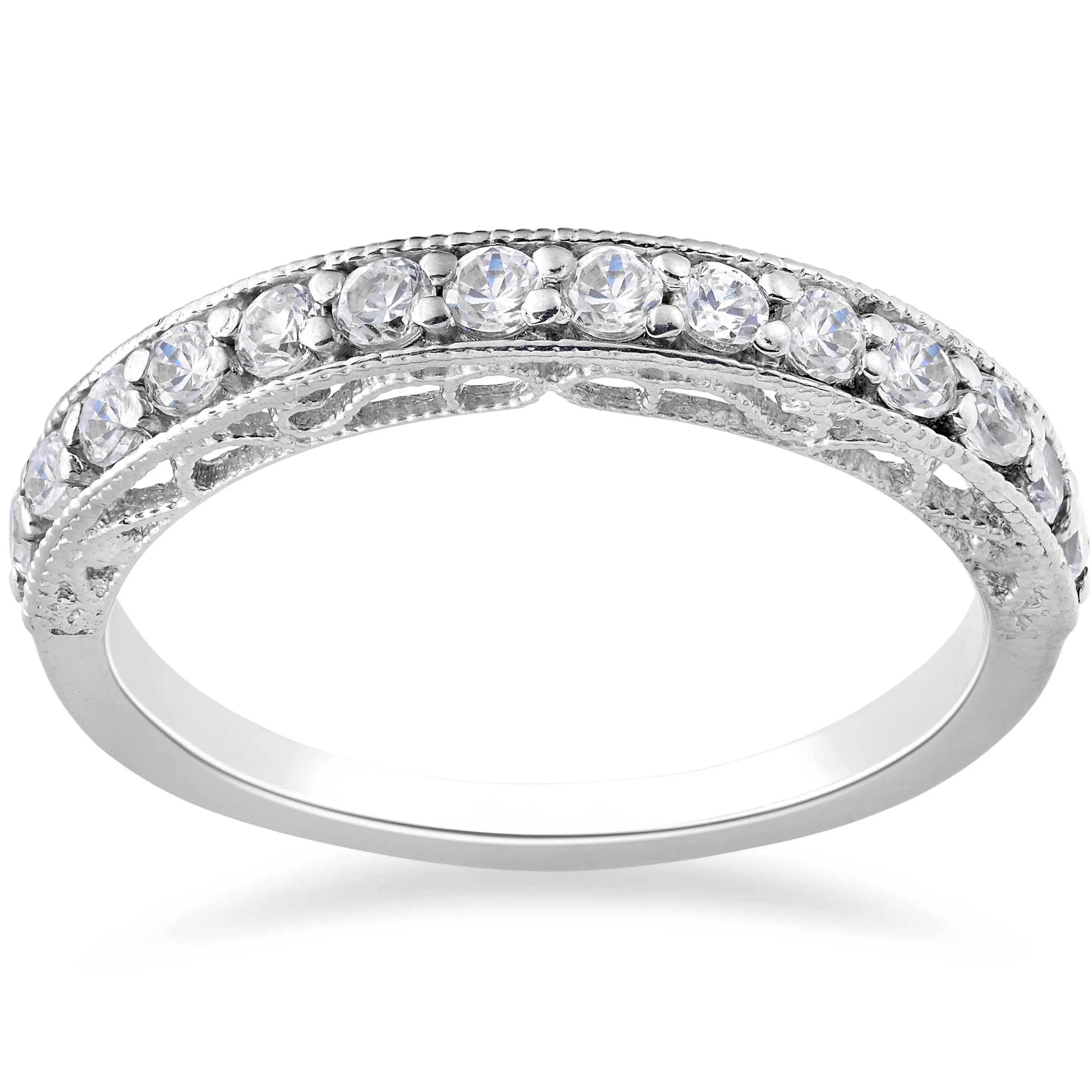 3/8ct Diamond Vintage Stackable Wedding Ring 14K White Gold