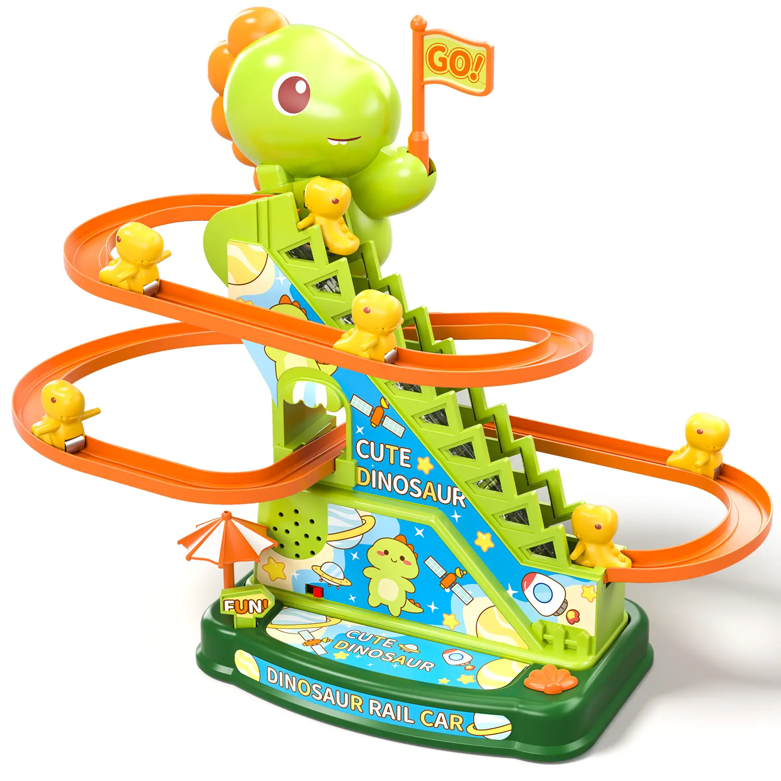 Kids' Dinosaur-Style Climbing Track Race Toy Set with 6 Cars,Dual-Function Leisure Toy with Auto Stair-Climbing&Smooth Sliding,Stress Relief Sensory Interactive Game,Easy Assembly,,Top‑Choice Christmas&Holiday Gift for Little Toddler Boys and Girls