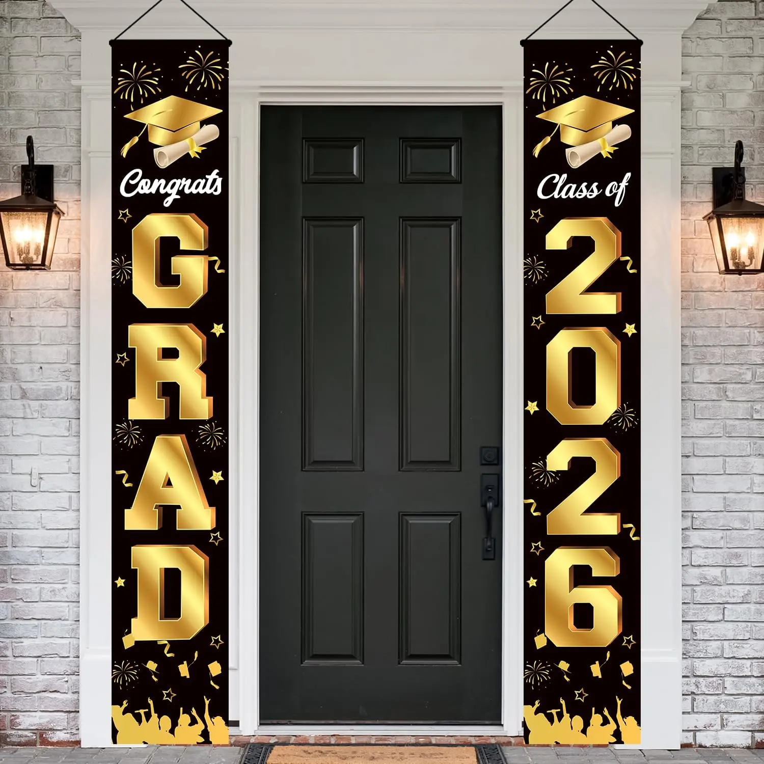 Graduation Decorations 2026 Porch Banner, Congrats Grad Class of 2026 Banner Black and Gold, 2026 Graduation Decorations for Door and Porch Class of 2026 Party Supplies