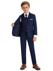 4-piece boys' set (jacket + vest + pants + tie) - superior quality, elegant design! Perfect gift for boys/toddlers/teenagers! Ideal choice for weddings/graduation ceremonies/church events | Size 100-150CM (excluding shirt)