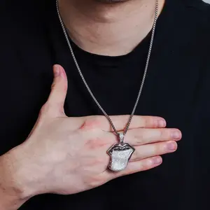 Rhodium Plated 925 Sterling Silver Mouth and Tongue Hip Hop Pendant