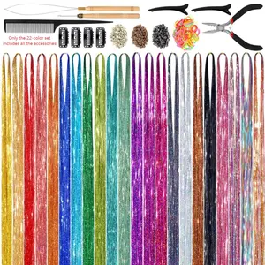 Hair Tinsel, 22-Color Hair Tinsel Kit for Girls 6600 Strands Fairy Tinsel Hair Extensions Holographic Hair Tinsel Heat Resistant Vibrant Colored Hair Glitter for Christmas Party Festival Black Friday Deals