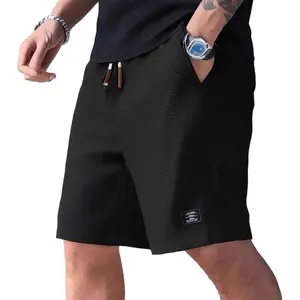 Breathable Waffle Knit Shorts for Men Soft Cotton Blend Casual Shorts with Adjustable Waist Elastic Fabric Quick-Dry Tech Lightweight Ultra Soft Comfortable Fit