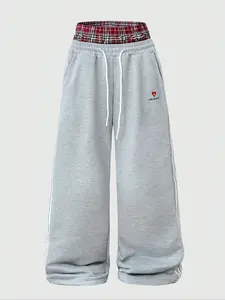 Men's Casual Street Style Two-Piece Sport Pants, Thick Knit Joggers, Elastic Waistband & Drawstring, Simple Los Angeles Pattern, Casual Sporty Trousers, Logo Sweatpants