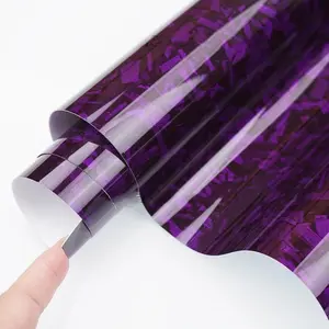 Ultra Glossy PET Purple Carbon Fiber Vinyl Wrap Film Self Adhesive Car Motorcycle DIY Sticker Decal With Air Release Car Decals