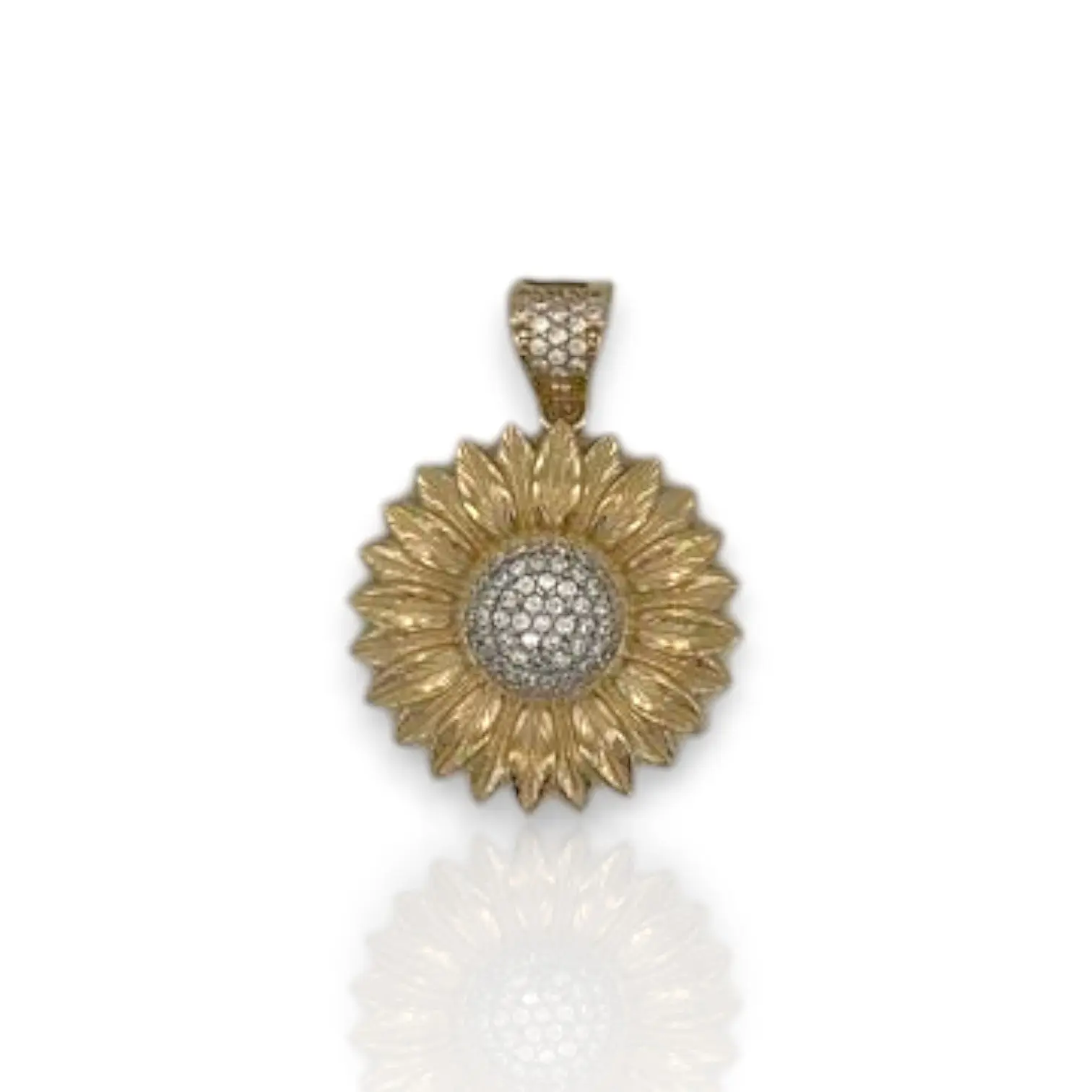 Flower Two Tone Cz Pendant - 14K Yellow Gold
