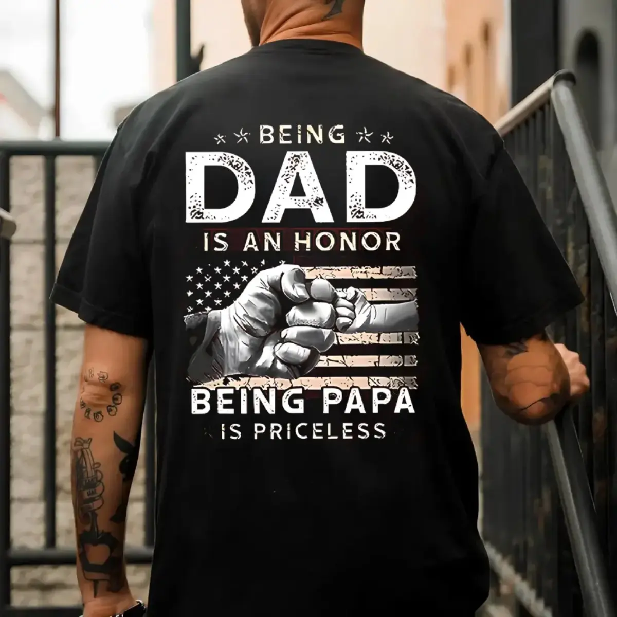 Men's Classic Seamless Short-Sleeve Distressed Garment T-Shirt - "Being Dad Is An Honor, Being Papa Is Priceless" - Gift for Father's Day, Menswear Streetwear LK00008TD, Chinese New Year, Valentines Day, 5Xl, Tshirt, Cargo Pants, Shortsleeve, Breathable,,