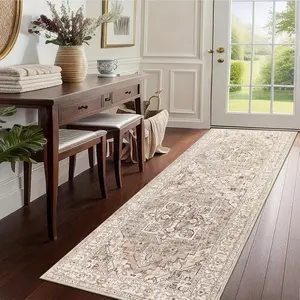 Hallway Runner Rug 2x6 Washable Rugs Runner Non Slip Carpet Runner Boho Farmhouse Vintage Throw Area Rugs for Laundry Room Entryway Bedroom, Beige Brown