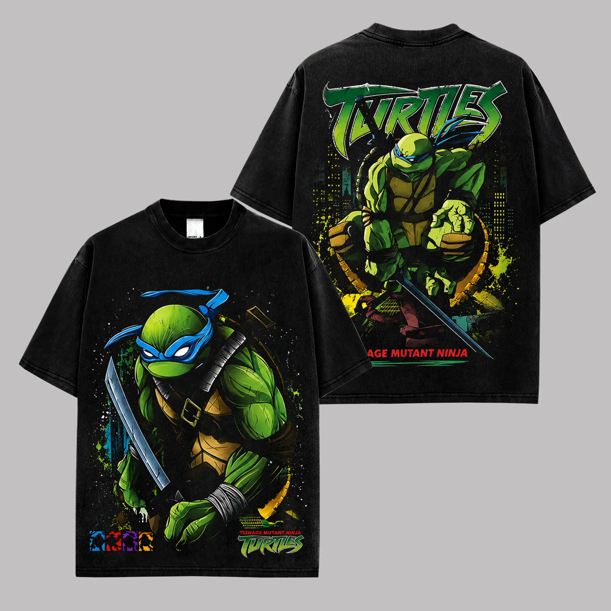 Vintage Blue Mask Ninja Turtle Graphic Tee, Retro Comic Hero Streetwear Shirt, TMNT Inspired Oversized Black T-Shirt, 90s Cartoon Action Urban Fashion, Mutant Warrior Anime Graphic Unisex Cotton Tee, Cowabunga Retro Apparel