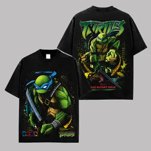Vintage Blue Mask Ninja Turtle Graphic Tee, Retro Comic Hero Streetwear Shirt, TMNT Inspired Oversized Black T-Shirt, 90s Cartoon Action Urban Fashion, Mutant Warrior Anime Graphic Unisex Cotton Tee, Cowabunga Retro Apparel