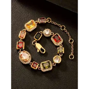 Women's Vintage Colorblock Artificial Gemstone Decorated Bracelet - 1 Size Fashion Costume Jewelry, Ideal for Party & Daily Wear, Exquisite Birthday Gift, One Size