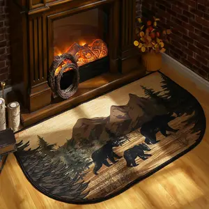 Vintage American Style Fireplace Rug, Polar Bear Reindeer Design, Animal Print Rug, Pet Friendly Non-Slip Soft Plush Mat, Indoor Carpet