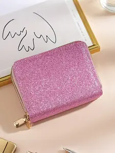 Women's Double Zipper Card Holder, Zipper Wallet Design, Starry Shimmer with Multiple Card Slots for ID and Credit Cards, Stylish Portable Accessory for Shopping, Travel, Gifts