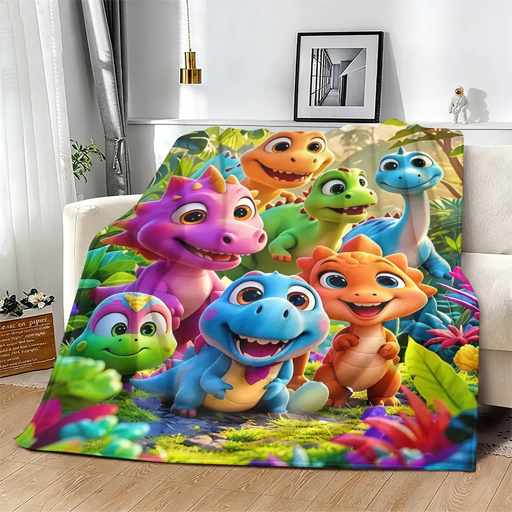 Cartoon Dinosaur Blanket, Dinosaur Group Print Fleece Throw Blanket, Jungle Dino Printed Blanket For Sofa Bed Nap Indoor Daily Use, Home Decor Soft Plush Throw Blanket, Birthday Holiday Gift For Boys Girls Dinosaur Fans Collectors