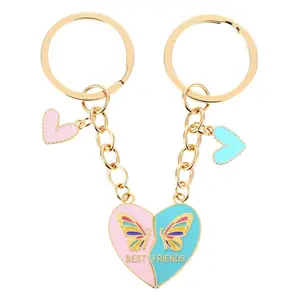 2pcs Best Friend Keychains Set – BFF Gifts for Women, Pink & Blue Zinc Alloy Couple Key Ring, Birthday Long Distance Gifts for Besties (3.66 Inch)
