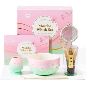 Matcha Whisk Set – Japanese Tea Ceremony Kit with Ceramic Bowl, Purple Bamboo Whisk (Chasen), Holder, Sifter & Scoop – Complete Matcha Kit, Women Gifts for Tea Lovers