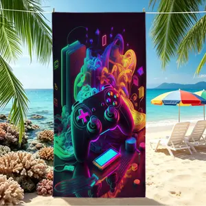 Neon Game Controller Print Beach Towel, a Unique Cyberpunk‑Style Game Controller Beach Towel, Perfect for Beach Vacations, Poolside Fun, and Outdoor Camping—Creating a Trendy and Cool Summer Getaway Experience