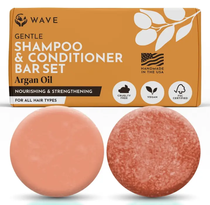 Shampoo and Conditioner Bar, Argan Oil - Sulfate Free Solid Shampoo and Conditioner Bars Set, Vegan Hair Care for All Hair Types, Long Lasting (120 uses) Travel Friendly, Made in the USA