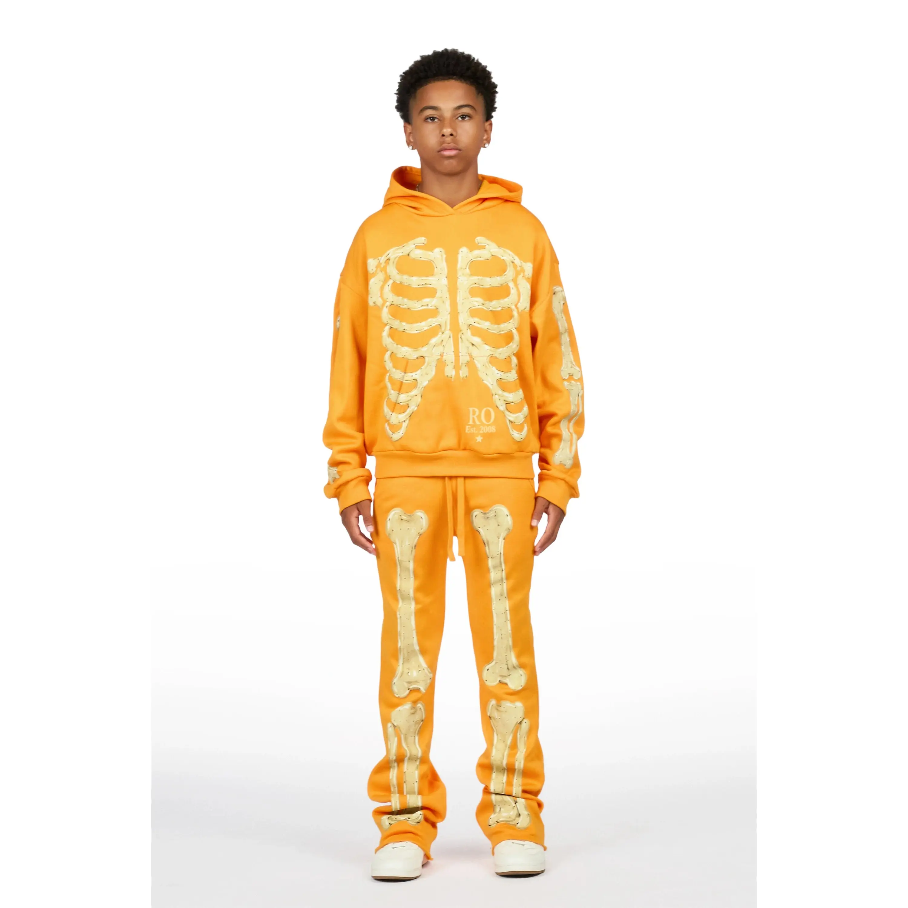 Boys Vermis Orange/Cream Stacked Hoodie Track Set
