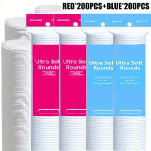 200 red pieces + 200 blue pieces, disposable round soft facial cleansing puff, double-sided makeup remover pad, suitable for all skin types, gently removes makeup, beauty care, 100 pieces/pack, 6*6cm