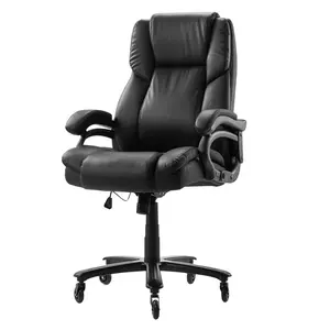 VEVOR Executive Office Chair with Knob-Control Lumbar Support,  500lb Capacity Office Chair, Heavy Duty Ergonomic Chair, Height Adjustable PU Leather Reclining Home Office Desk Chairs, Black