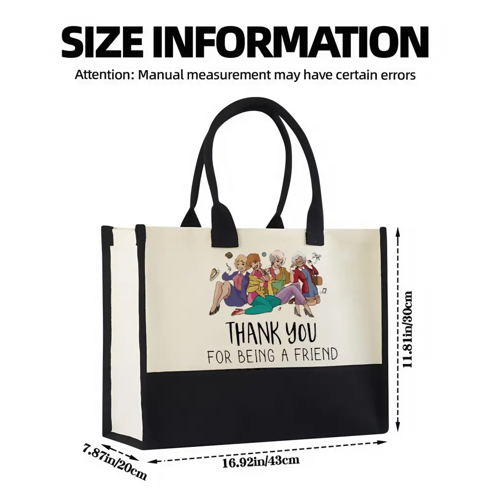 1pc Golden s TV Show Inspired Large Tote Bag with Iconic Characters (Dorothy, Rose, Blanche, Sophia) - Durable Handbag for Women, Spacious Gift for Grandma, Friends, Teachers - Perfect for Travel, Shopping & Daily Use - White & Black Design with Friendsh